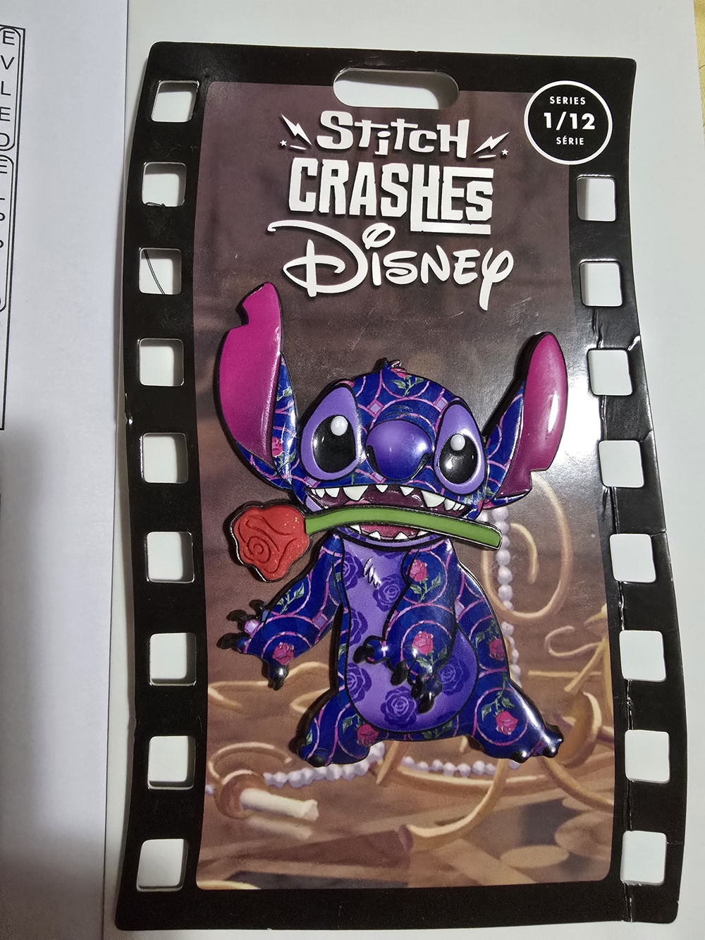 Stitch Crashes Disney Purple Floral Enamel Pin - Rose
